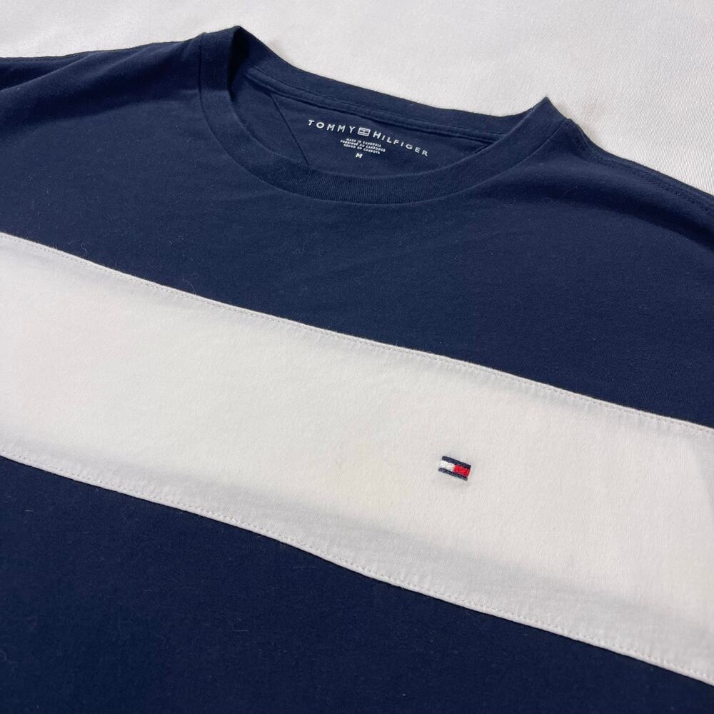 Tommy Hilfiger Men’s M Navy Blue White Colorblock T-Shirt Short Sleeve Logo